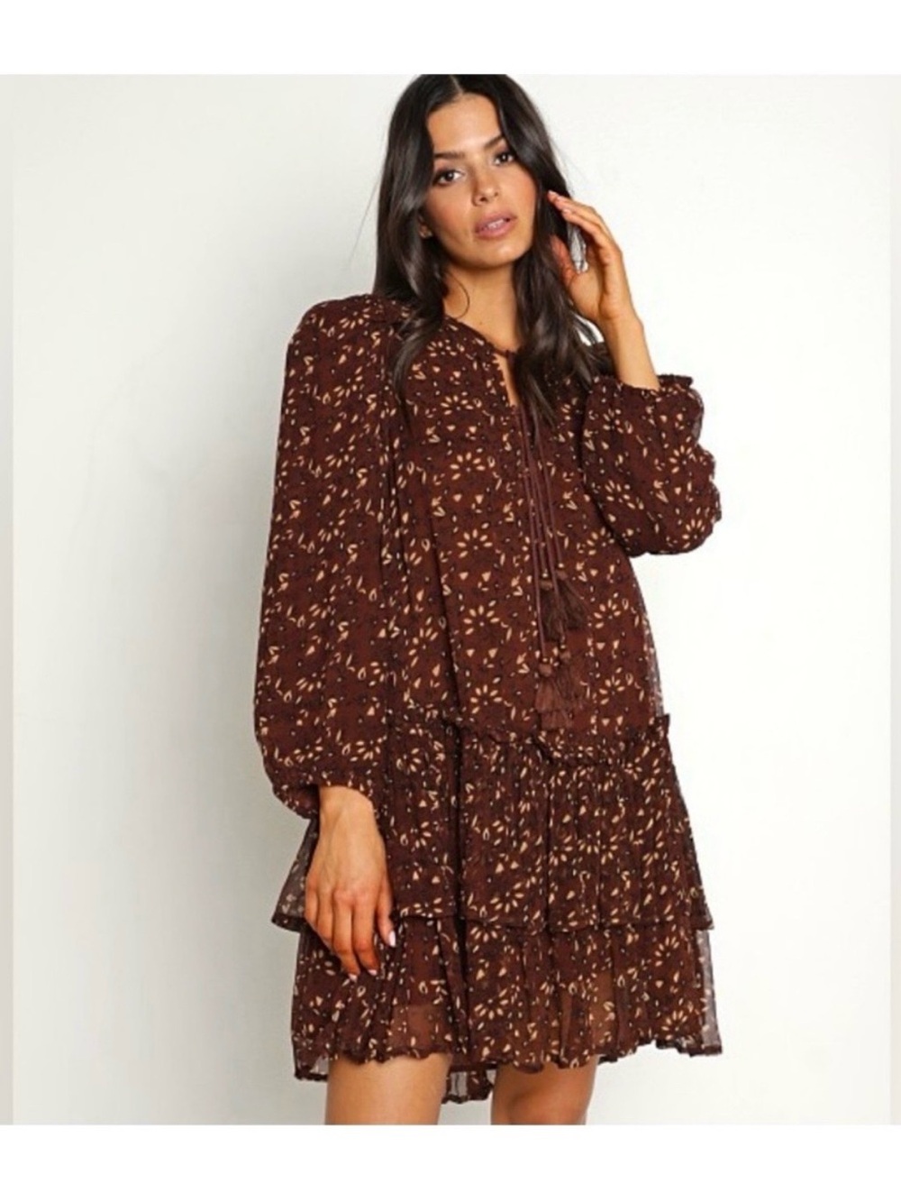 Cleobella Jaslynn Tassel Tie Neck Flowy Floral Zadia Block Mini Dress Feminine